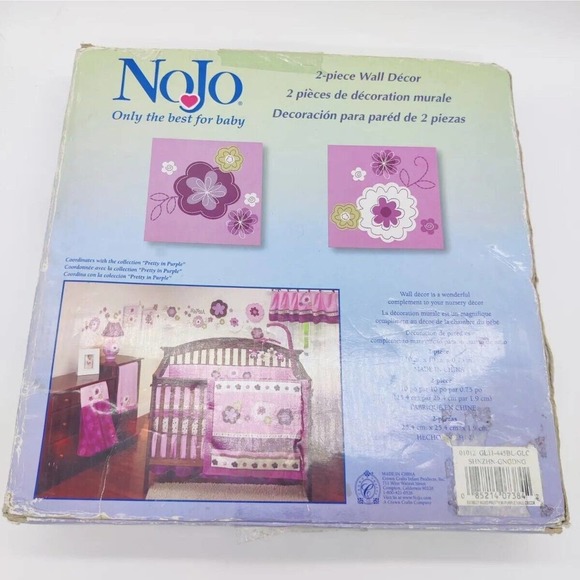 NOJO Pretty in Purple 2pc Wall Decor Art Pictures Nursery Girl Bedroom Flowers - Picture 6 of 7